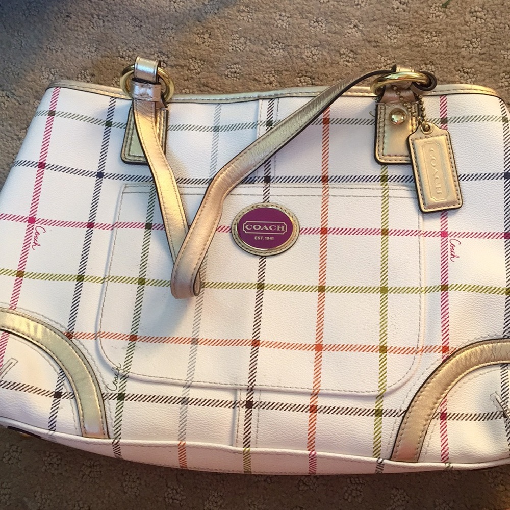 White Plaid Coach Handbag